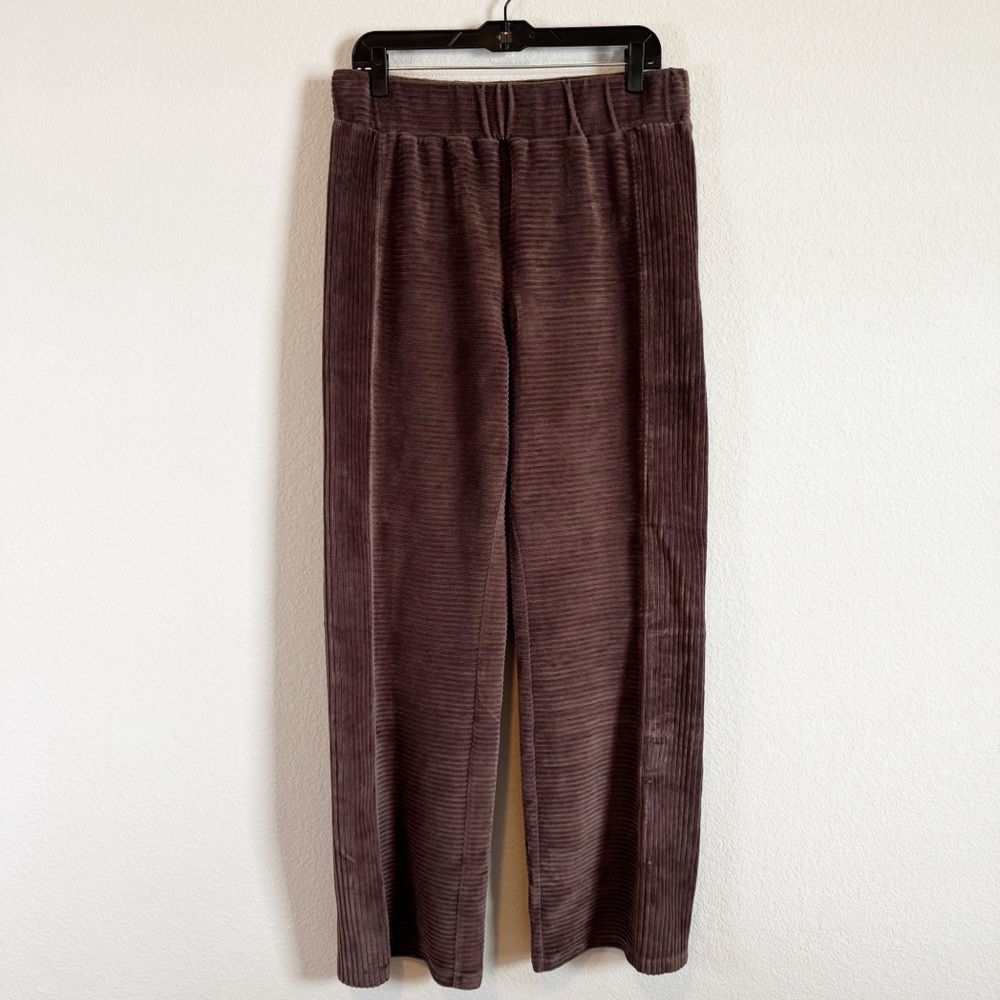 Nuuds Women's Chocolate Brown Ribbed Velour Pull On Lounge Pants Size Large